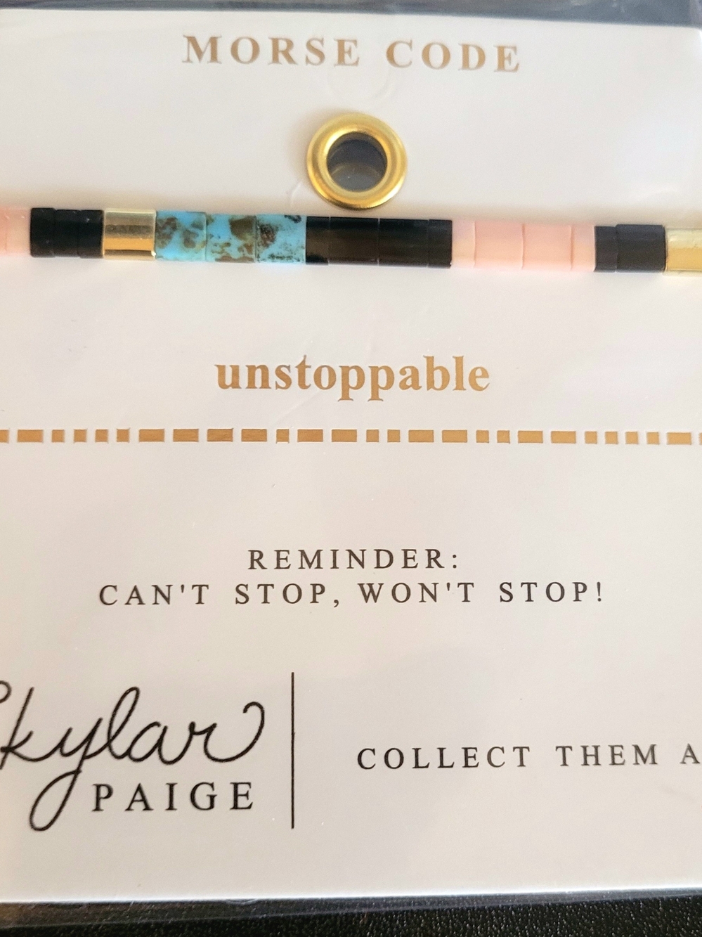 'Unstoppable' Morse Code Beaded Bracelet - Pink, Turquoise, Black & Gold